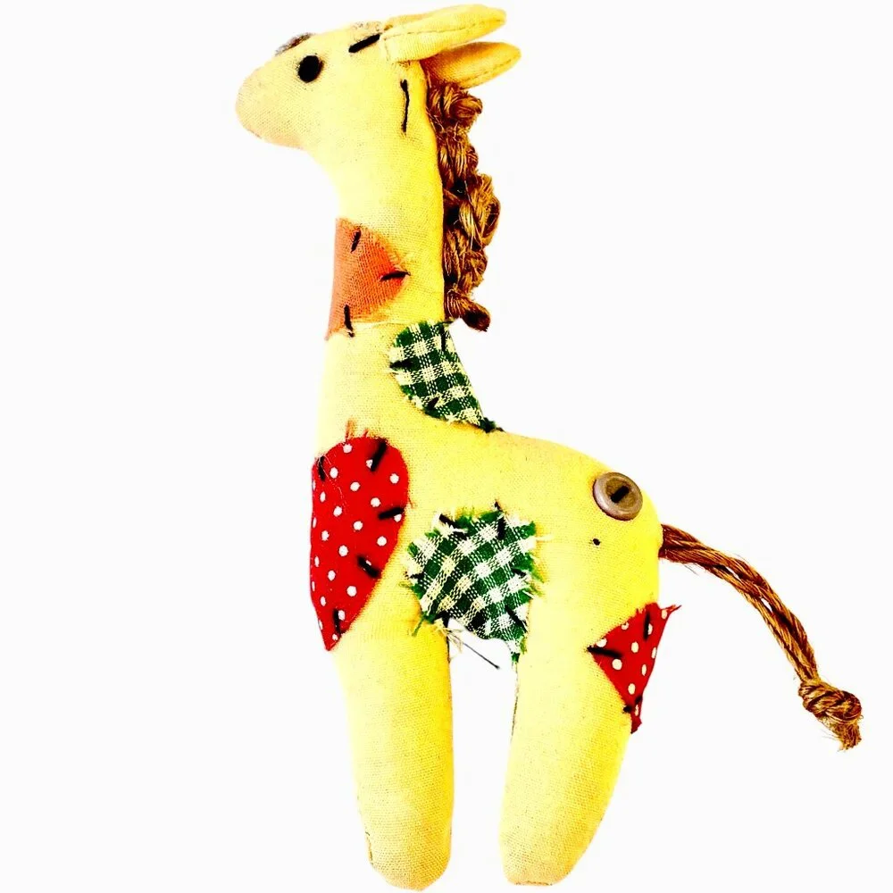 Giraffe Decor Hanging Ornament Vintage Wood + Fabric - Lot of 3 as is flaw